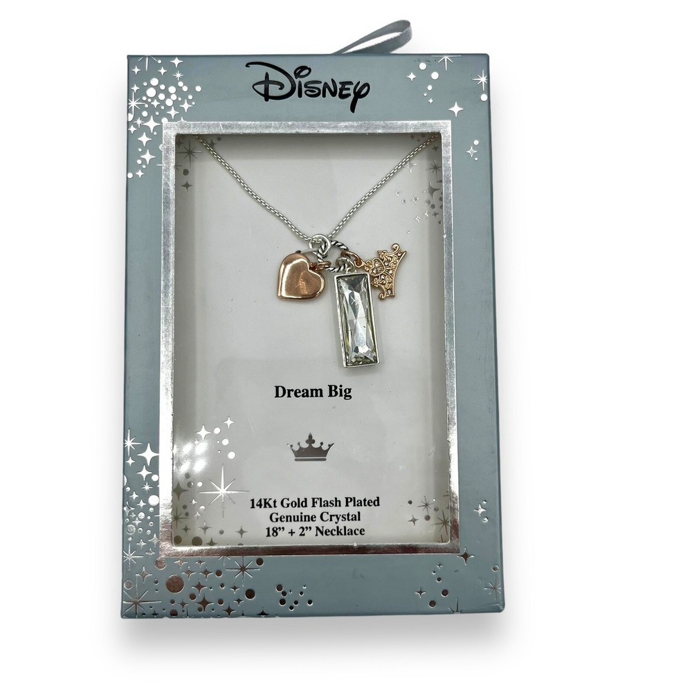 Disney Dream Big Necklace 14Kt Gold Flash Plated Crystal Heart Crown D41957PTT